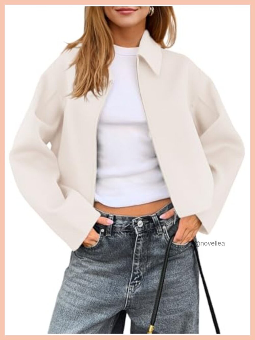 Cropped Pea Coat Zip Up Wool Blend Bomber Jacket Loose Fit Casual Fall Outerwear